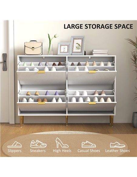 HOMCOM Narrow Shoe Cabinet with 4 Flip Drawers - White - pic 165694 | FastDaddyshop