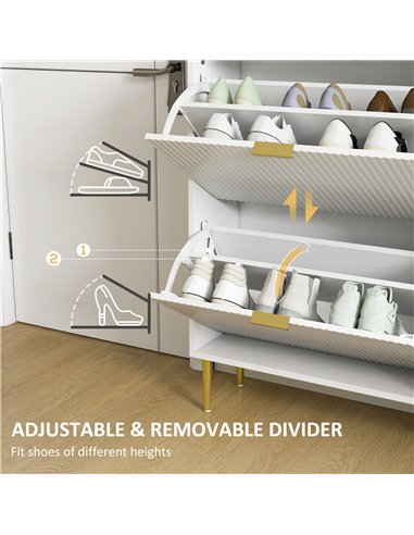 HOMCOM Narrow Shoe Cabinet with 4 Flip Drawers - White