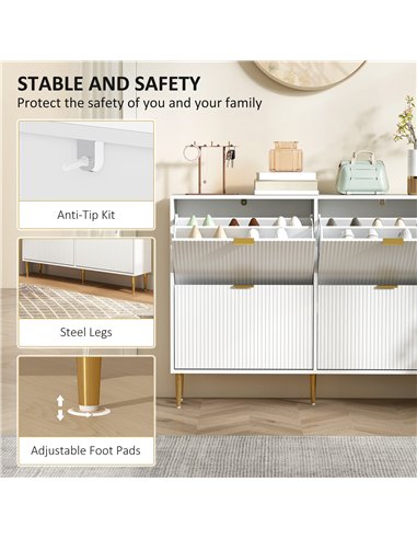 HOMCOM Narrow Shoe Cabinet with 4 Flip Drawers - White