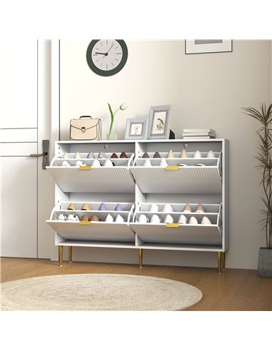 HOMCOM Narrow Shoe Cabinet with 4 Flip Drawers - White