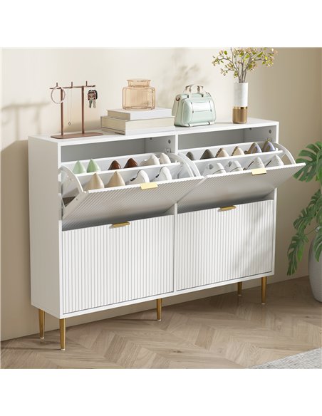 HOMCOM Narrow Shoe Cabinet with 4 Flip Drawers - White - pic 165698 | FastDaddyshop