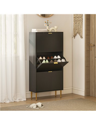 HOMCOM Narrow Shoe Cabinet with 3 Flip Drawers - Black