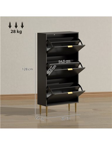 HOMCOM Narrow Shoe Cabinet with 3 Flip Drawers - Black