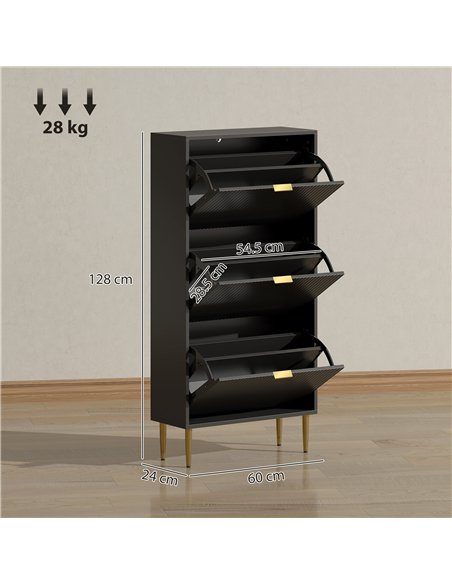 HOMCOM Narrow Shoe Cabinet with 3 Flip Drawers - Black - pic 165701 | FastDaddyshop