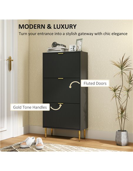 HOMCOM Narrow Shoe Cabinet with 3 Flip Drawers - Black - pic 165702 | FastDaddyshop