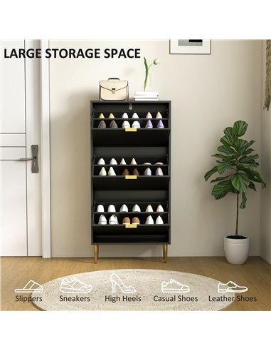 HOMCOM Narrow Shoe Cabinet with 3 Flip Drawers - Black