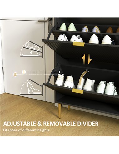 HOMCOM Narrow Shoe Cabinet with 3 Flip Drawers - Black