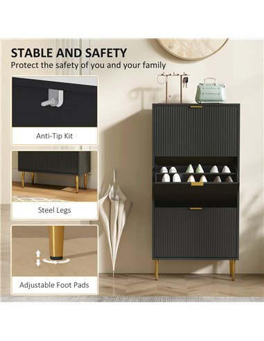 HOMCOM Narrow Shoe Cabinet with 3 Flip Drawers - Black