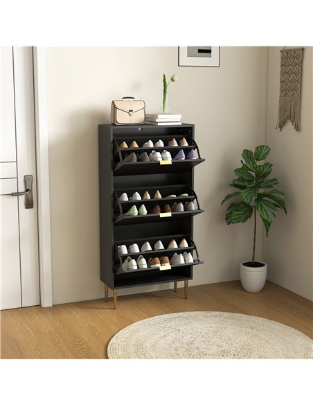 HOMCOM Narrow Shoe Cabinet with 3 Flip Drawers - Black - pic 165706 | FastDaddyshop