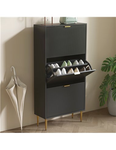 HOMCOM Narrow Shoe Cabinet with 3 Flip Drawers - Black