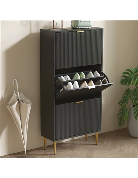 HOMCOM Narrow Shoe Cabinet with 3 Flip Drawers - Black - pic 165707 | FastDaddyshop