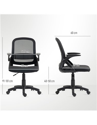 HOMCOM Breathable Mesh Office Chair, Ergonomic Swivel Computer Chair with Flip-up Armrests, Lumbar Back Support for Home/Office,