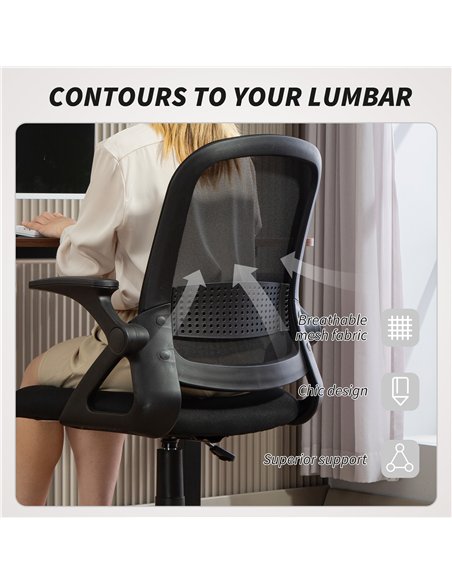 HOMCOM Breathable Mesh Office Chair, Ergonomic Swivel Computer Chair with Flip-up Armrests, Lumbar Back Support for Home/Office, - pic 165738 | FastDaddyshop