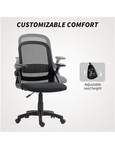 HOMCOM Breathable Mesh Office Chair, Ergonomic Swivel Computer Chair with Flip-up Armrests, Lumbar Back Support for Home/Office,