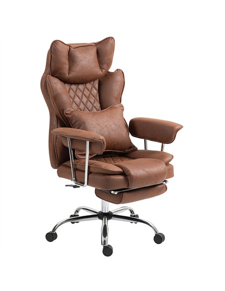 HOMCOM Leathaire Reclining Office Chair with Lumbar Support Pillow - Dark Brown - pic 165744 | FastDaddyshop