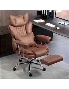 HOMCOM Leathaire Reclining Office Chair with Lumbar Support Pillow - Dark Brown 2