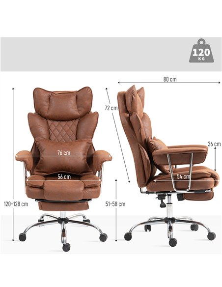 HOMCOM Leathaire Reclining Office Chair with Lumbar Support Pillow - Dark Brown - pic 165746 | FastDaddyshop