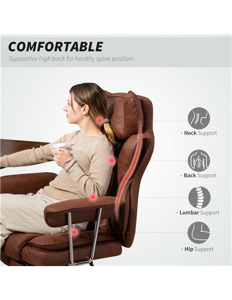 HOMCOM Leathaire Reclining Office Chair with Lumbar Support Pillow - Dark Brown - pic 165747 | FastDaddyshop