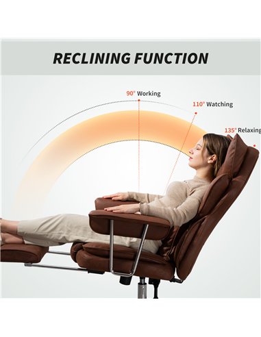 HOMCOM Leathaire Reclining Office Chair with Lumbar Support Pillow - Dark Brown