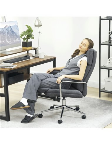 HOMCOM Executive Office Chair, Linen Fabric Computer Desk Chair with Double-Layer Back Cushion, Tilt Function, Height Adjustable