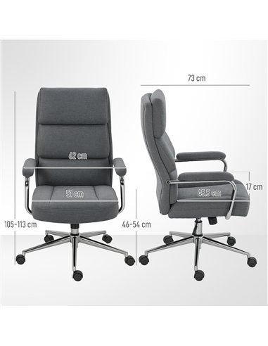 HOMCOM Executive Office Chair, Linen Fabric Computer Desk Chair with Double-Layer Back Cushion, Tilt Function, Height Adjustable