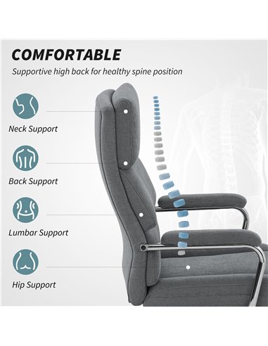 HOMCOM Executive Office Chair, Linen Fabric Computer Desk Chair with Double-Layer Back Cushion, Tilt Function, Height Adjustable