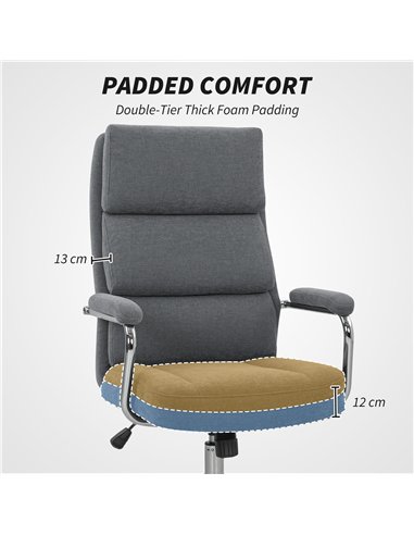 HOMCOM Executive Office Chair, Linen Fabric Computer Desk Chair with Double-Layer Back Cushion, Tilt Function, Height Adjustable