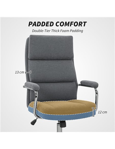 HOMCOM Executive Office Chair, Linen Fabric Computer Desk Chair with Double-Layer Back Cushion, Tilt Function, Height Adjustable - pic 165759 | FastDaddyshop