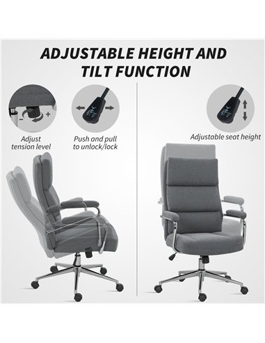 HOMCOM Executive Office Chair, Linen Fabric Computer Desk Chair with Double-Layer Back Cushion, Tilt Function, Height Adjustable