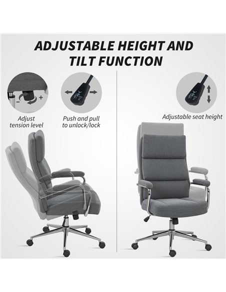 HOMCOM Executive Office Chair, Linen Fabric Computer Desk Chair with Double-Layer Back Cushion, Tilt Function, Height Adjustable - pic 165760 | FastDaddyshop