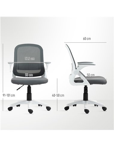 HOMCOM Breathable Mesh Office Chair, Ergonomic Swivel Computer Chair with Flip-up Armrests, Lumbar Back Support for Home/Office,