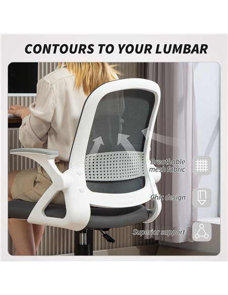 HOMCOM Breathable Mesh Office Chair, Ergonomic Swivel Computer Chair with Flip-up Armrests, Lumbar Back Support for Home/Office, - pic 165765 | FastDaddyshop