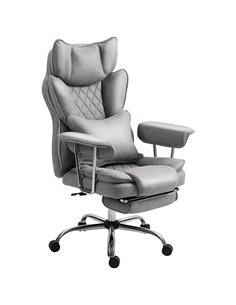 HOMCOM Leathaire Reclining Office Chair with Lumbar Support Pillow - Grey