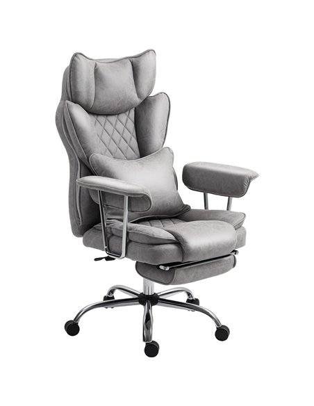 HOMCOM Leathaire Reclining Office Chair with Lumbar Support Pillow - Grey - pic 165771 | FastDaddyshop