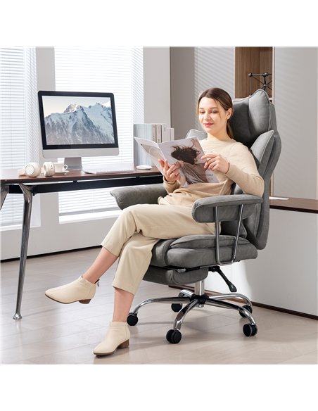 HOMCOM Leathaire Reclining Office Chair with Lumbar Support Pillow - Grey - pic 165772 | FastDaddyshop
