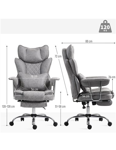 HOMCOM Leathaire Reclining Office Chair with Lumbar Support Pillow - Grey
