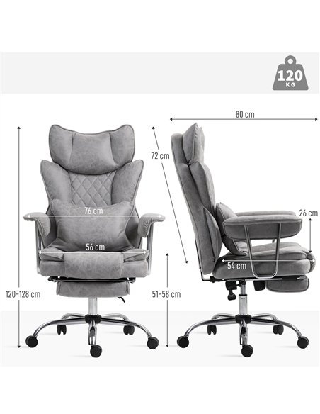 HOMCOM Leathaire Reclining Office Chair with Lumbar Support Pillow - Grey - pic 165773 | FastDaddyshop