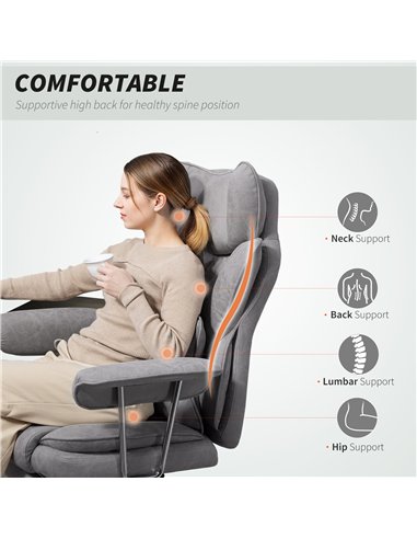 HOMCOM Leathaire Reclining Office Chair with Lumbar Support Pillow - Grey