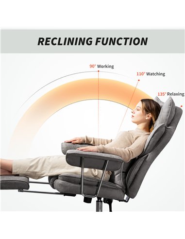HOMCOM Leathaire Reclining Office Chair with Lumbar Support Pillow - Grey