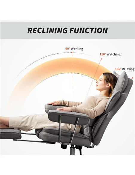 HOMCOM Leathaire Reclining Office Chair with Lumbar Support Pillow - Grey - pic 165776 | FastDaddyshop
