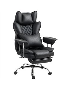 HOMCOM Leathaire Reclining Office Chair with Lumbar Support Pillow - Black