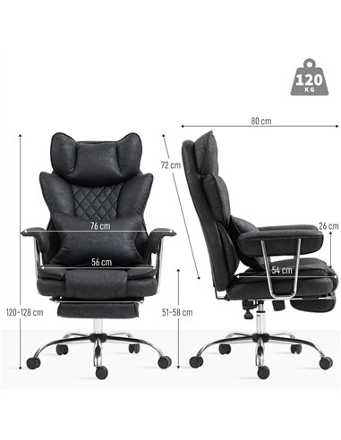 HOMCOM Leathaire Reclining Office Chair with Lumbar Support Pillow - Black