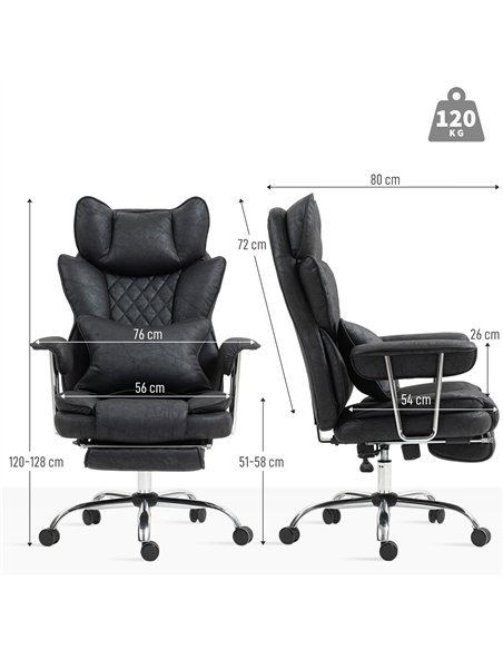 HOMCOM Leathaire Reclining Office Chair with Lumbar Support Pillow - Black - pic 165782 | FastDaddyshop