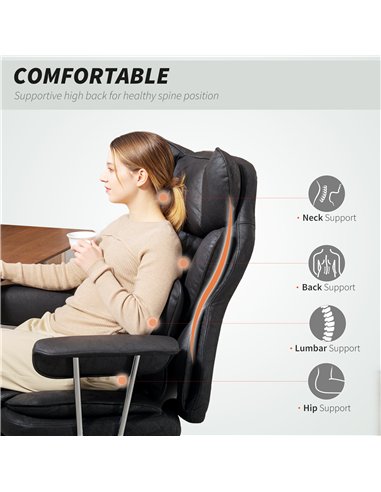 HOMCOM Leathaire Reclining Office Chair with Lumbar Support Pillow - Black