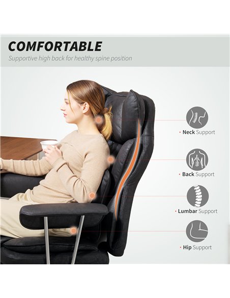 HOMCOM Leathaire Reclining Office Chair with Lumbar Support Pillow - Black - pic 165783 | FastDaddyshop