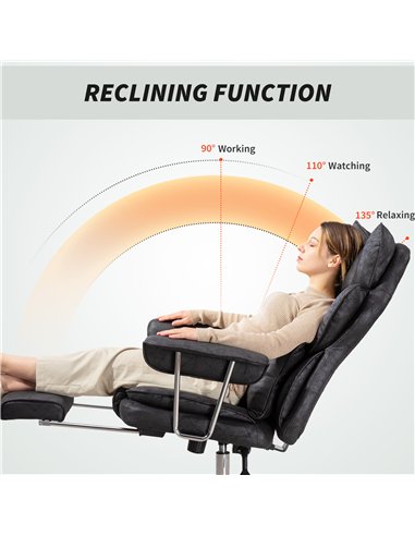 HOMCOM Leathaire Reclining Office Chair with Lumbar Support Pillow - Black