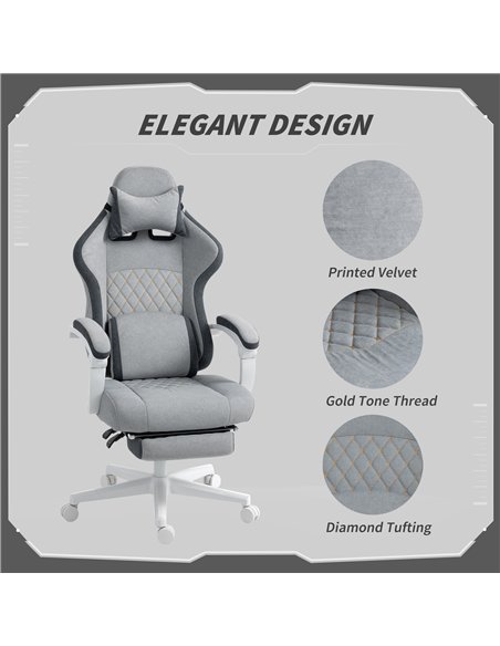 HOMCOM Ergonomic High Back Gaming Chair for Adults, Printed Velvet Computer Recliner Chair with Footrest, Lumbar Support, Adjust - pic 165792 | FastDaddyshop