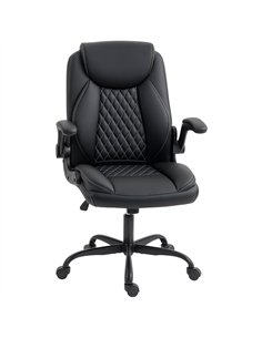 HOMCOM Faux Leather Office Chair. with Flip-Up Armrests - Black