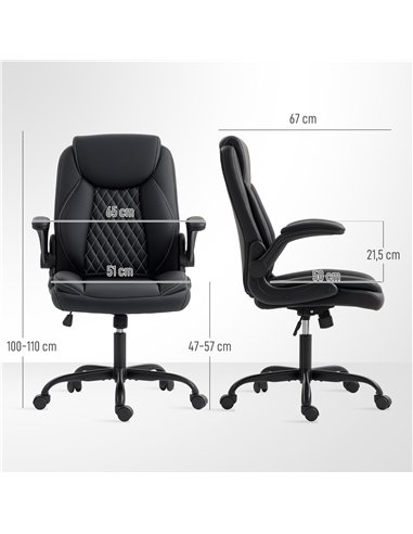 HOMCOM Faux Leather Office Chair. with Flip-Up Armrests - Black