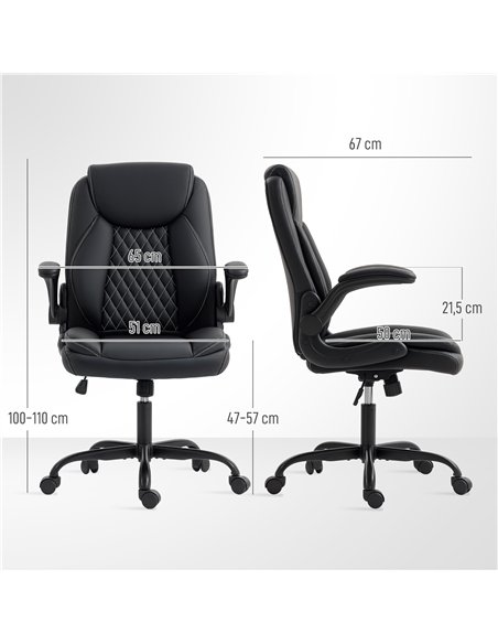 HOMCOM Faux Leather Office Chair. with Flip-Up Armrests - Black - pic 165800 | FastDaddyshop